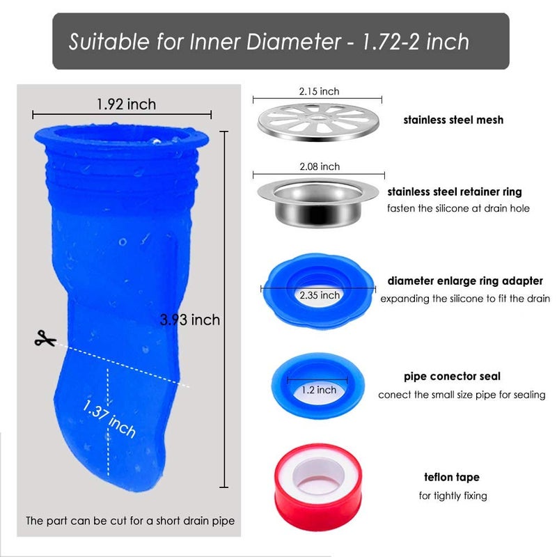 timebetter Shower Floor Drain Backflow Preventer, Waterless Trap Seal, One Way Drain Valve Sewer Core (1.72-2 inch, Blue) - Image 4
